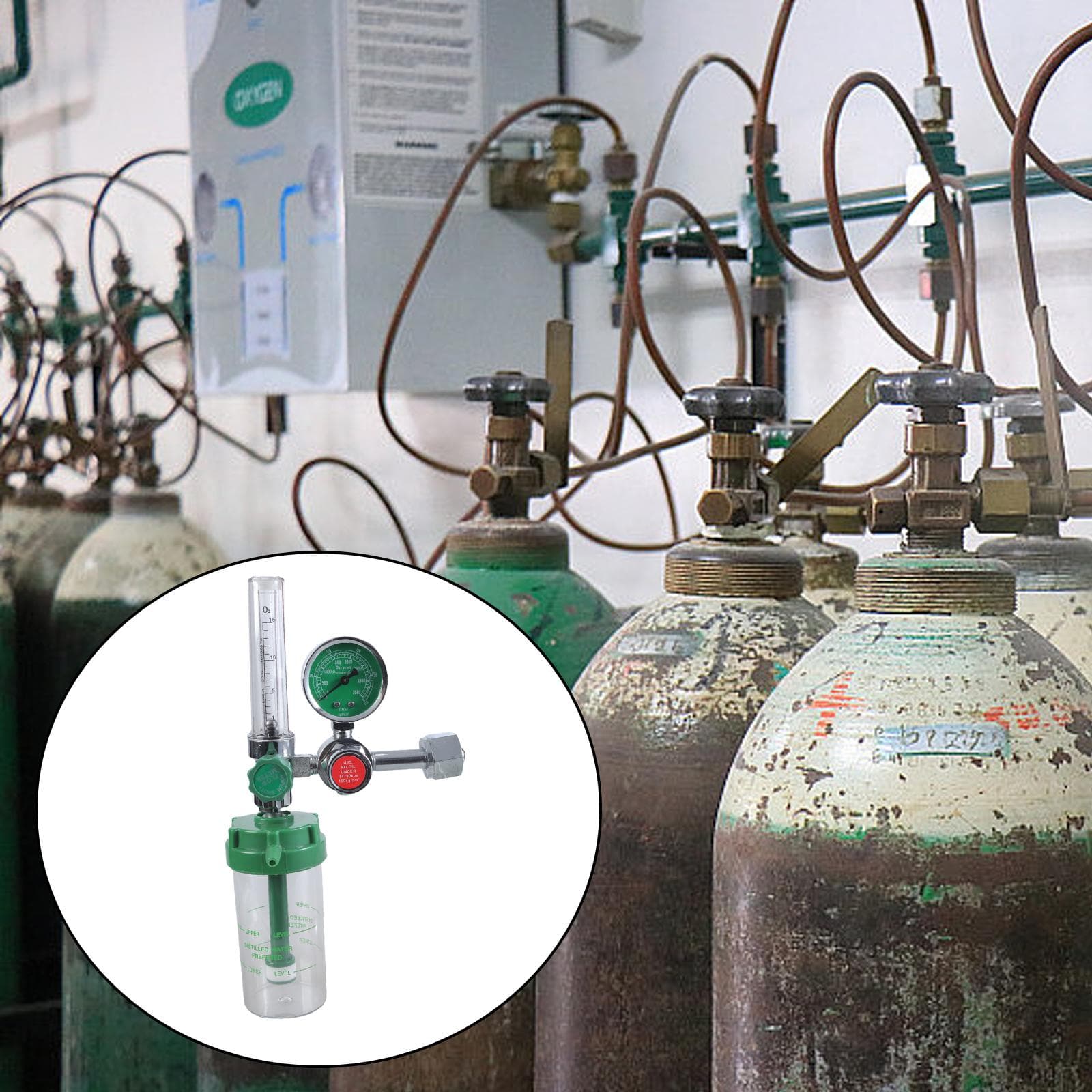 CGA540 Sauerstoffregler Inhalator mit Befeuchterflasche Manometer Krankenhaus Medizinisch Druckminderer Professionell