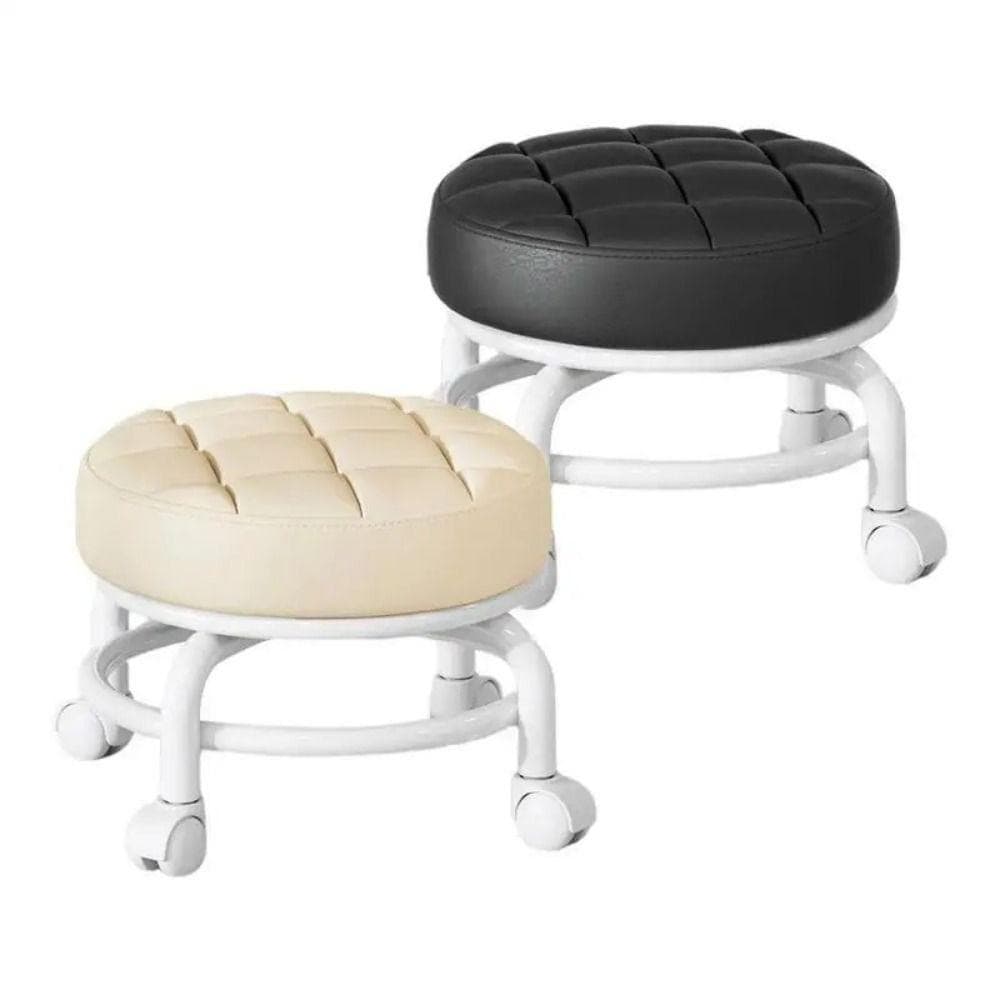Wasserdichter runder Hocker mit Rädern 360 Grad drehbarer niedriger Sitz Rollhocker Stuhl Nagelsalon graue