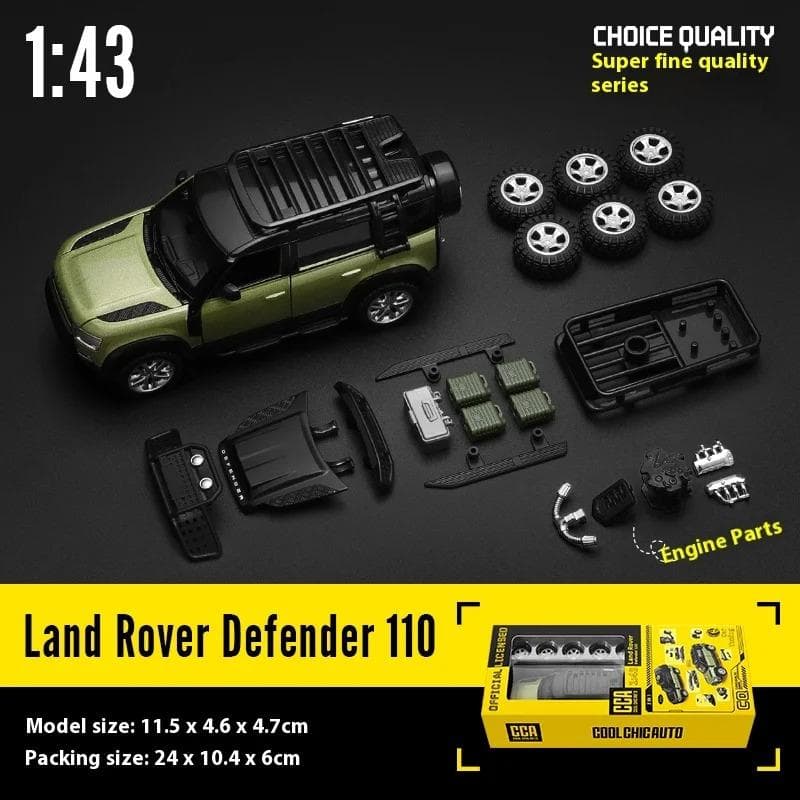 Land Rover Defender, Maßstab 1:43, Modellbausatz aus Legierung zum Selbstzusammenbauen – detaillierte Nachbildung für Kinder und Sammler –