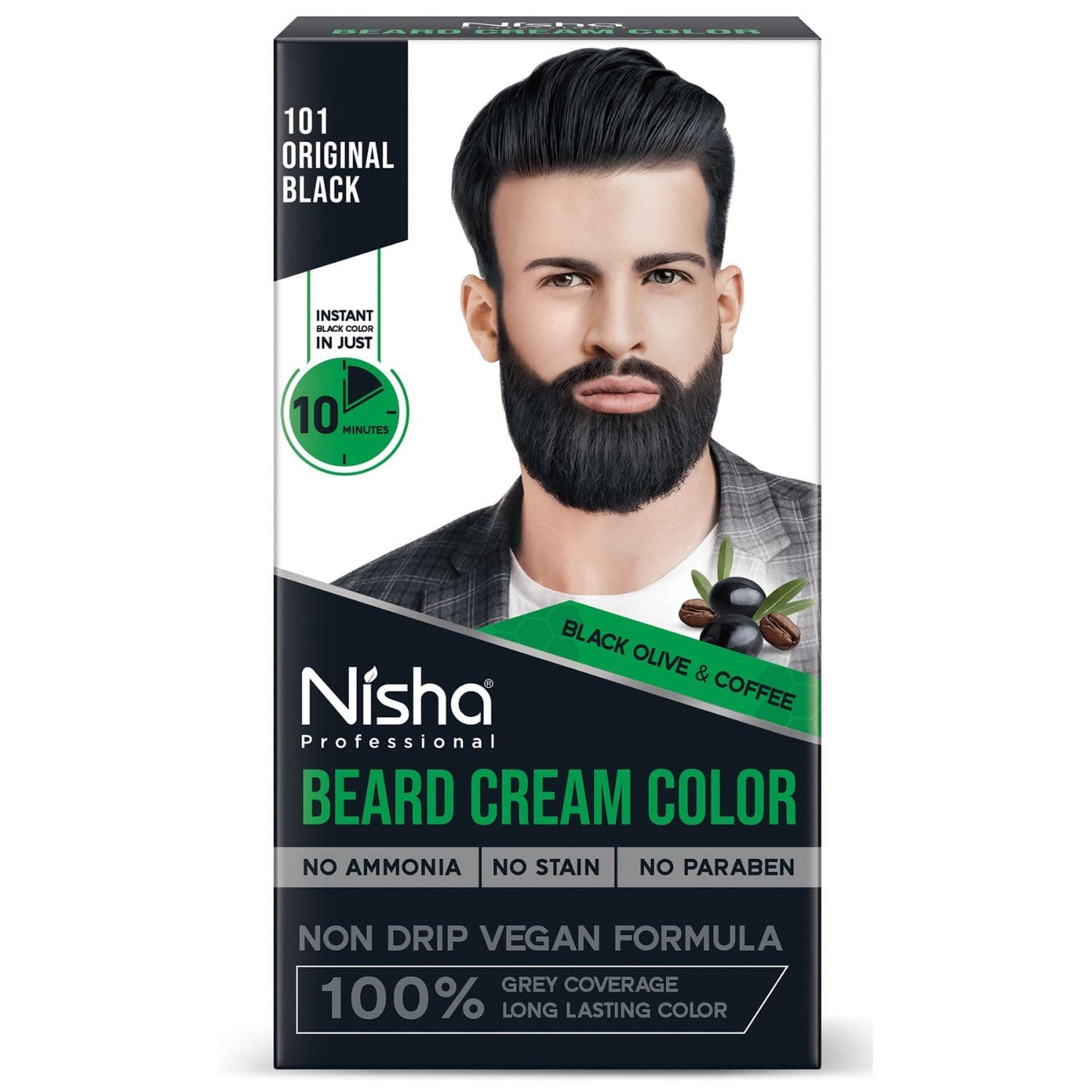 Nisha Bartfarbe Für Männer Original Schwarz 100% Grauabdeckung Tropffrei Vegane Formel 120g Komplettes Set Schnell wirkend