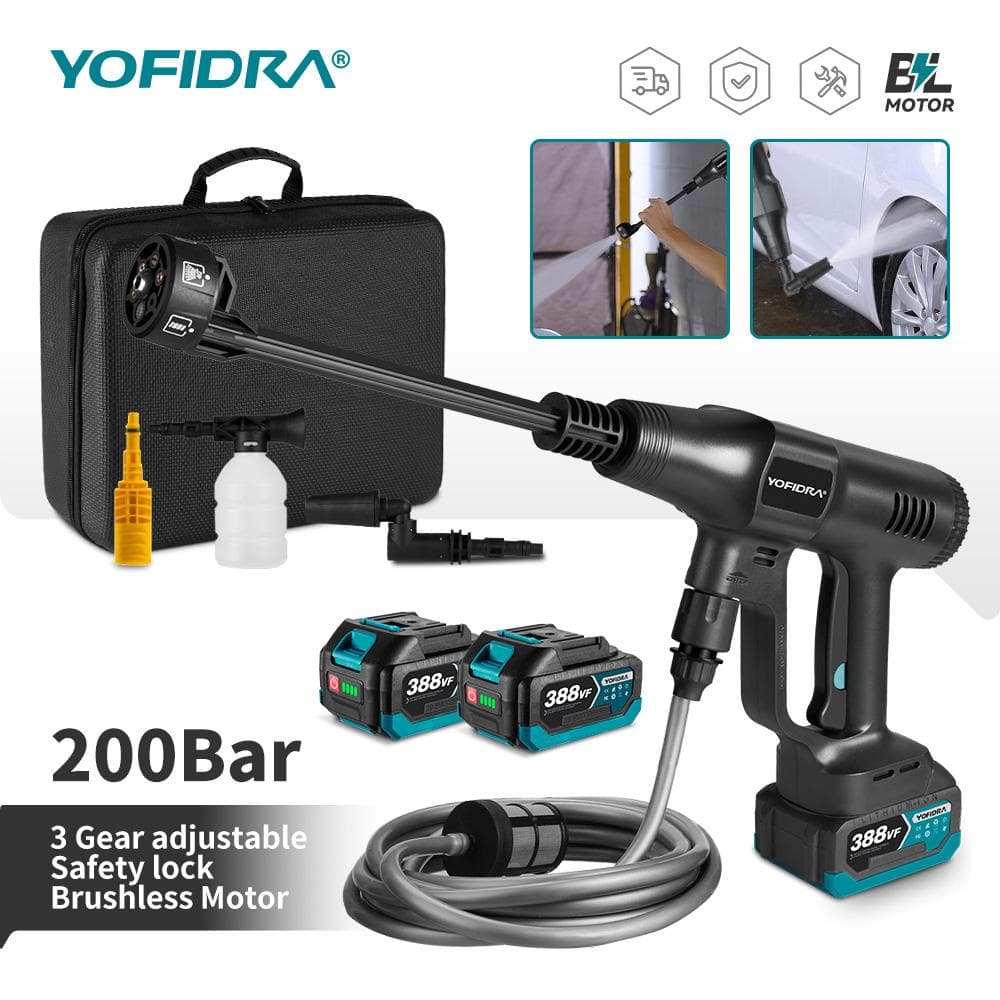 YOFIDRA 6IN1 200Bar Bürstenloser Hochdruckreiniger Autowaschanlage Wasserpistole Haushaltsreinigung Waschen Waschsprühpistole für Makita 21V 18V