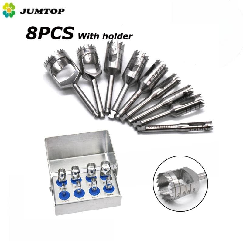 8 Stücke Dental Implantat Knochen Trephine Mit Bohrer Desinfektion Halter Für Handstück Chirurgische Instrument implantat bohrer silber