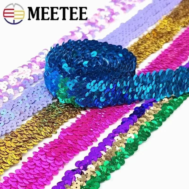 2/5/10 Meter Meetee 30mm Pailletten Spitzenband Stretchstoff Spitzenbesatz für Kleidung Gummiband DIY Nähdekorationszubehör grün