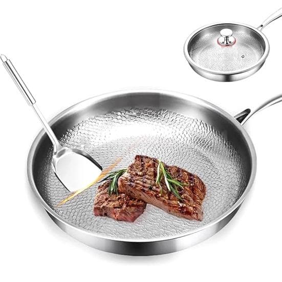 Titan Pfanne mit Deckel Kratzfeste Bratpfanne Antihaft Gehämmertes Kochgeschirr für Gas Elektro Induktionsherde Gesundes Kochen Essentiell