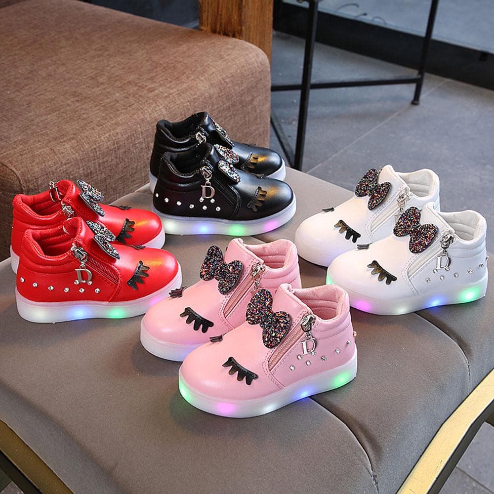 Kinder Turnschuhe Baby Infant LED leuchtende Mädchen Crystal Bowknot Stiefel Sportschuhe cm weiß