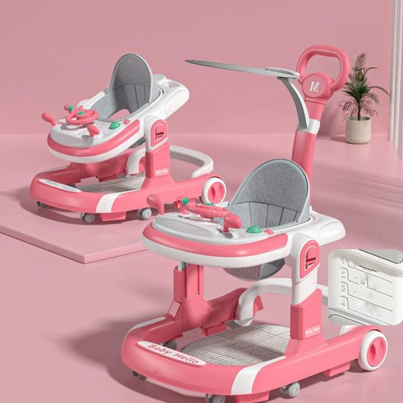 Neuer 4-in-1 Baby-Lauflernwagen Kleinkind Schiebewagen Abnehmbare Futterablage und Musiktablett Faltbarer Lauflernwagen Kinder-Handwagen wassermelone