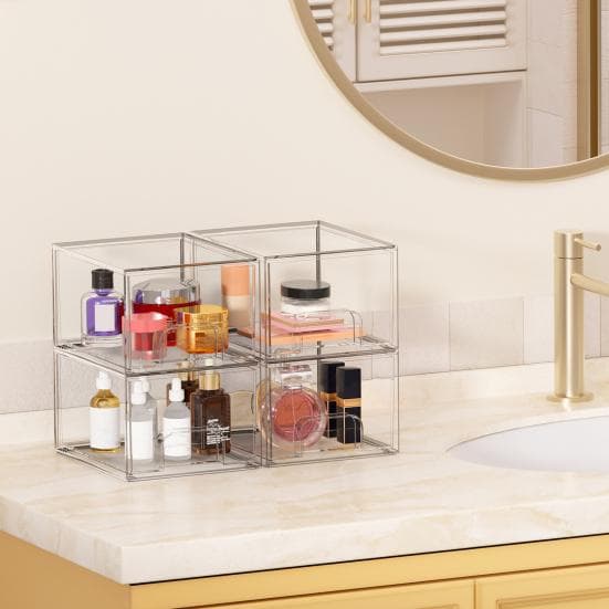 Transparente Aufbewahrungsbox, stapelbar, Kosmetik-Organizer, Schublade, großes Fassungsvermögen, stabile Make-up-Organizer-Box, Badezimmer, Theke,