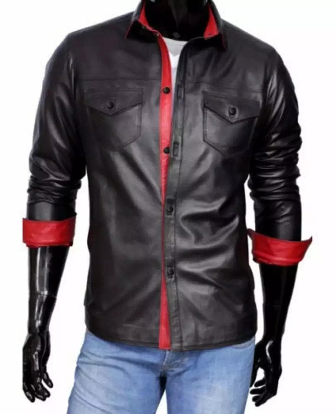 Herren Schwarzes Lederhemd Echtes Lammleder Stylisch Handgemacht Party Casual cm schwarz