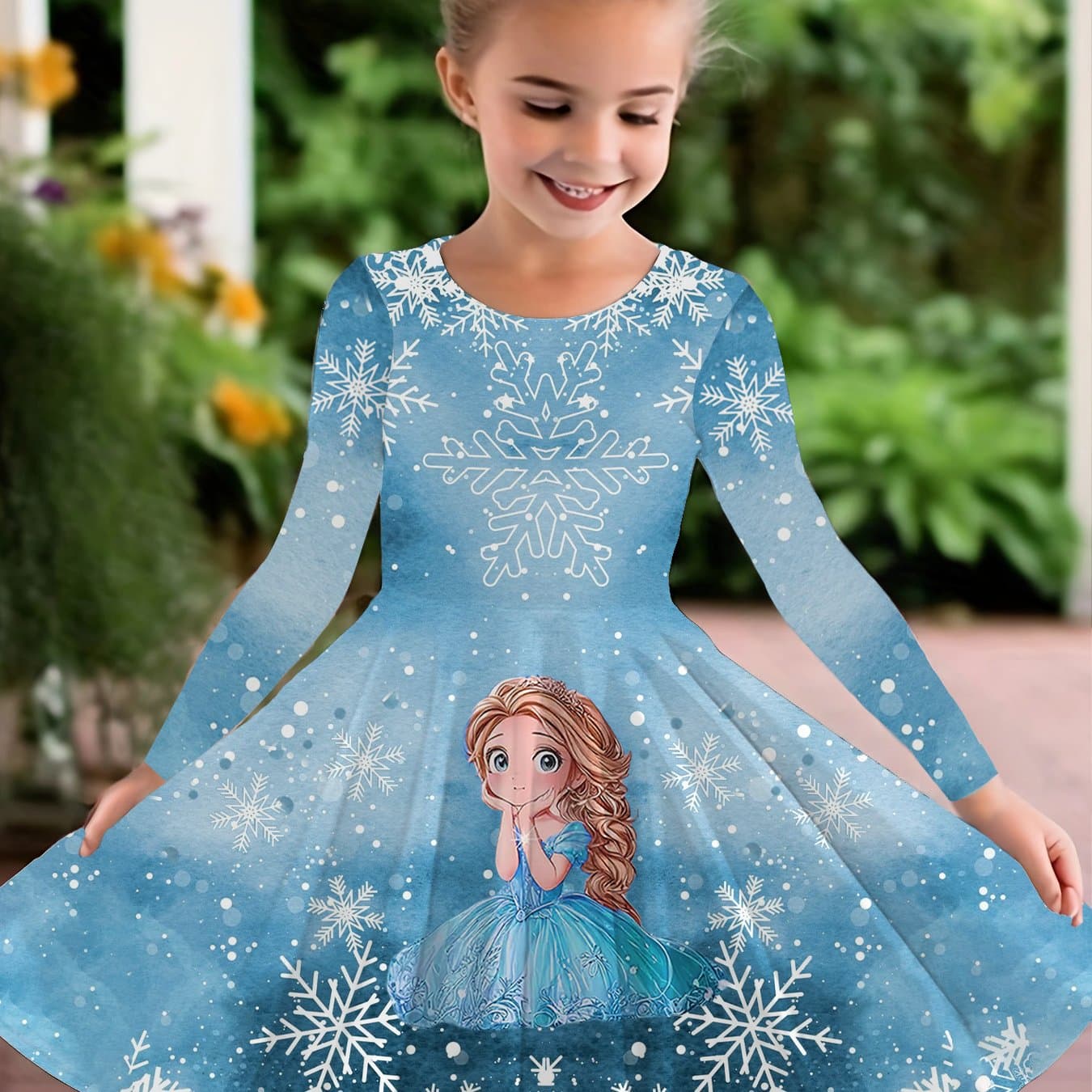 TEMU Fantasy Theme Dress For Girls, Long Sleeve Flared Skirt - Birthday Parties, Casual And Formal Occasions, Spring/autumn/ Gift, Fun Kids' Fashion