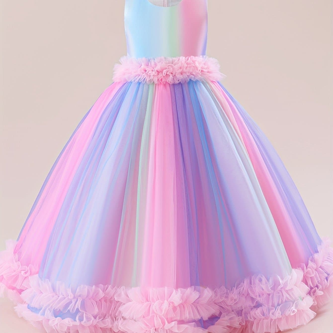 TEMU Little Girl' Fantasy Princess Dress, Puffy Tulle Skirt, High-end Birthday Wedding Dress, Children's Hostess Piano Flower Fairy Gown, Kids' Summer