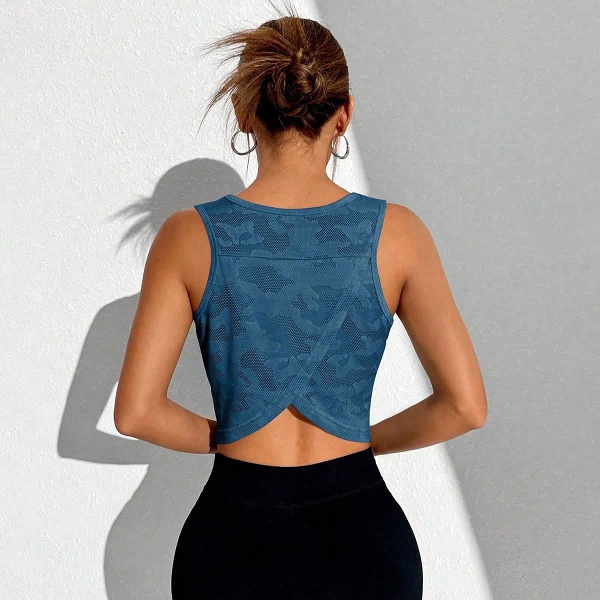 Leopard-Burnout-Twist-Back-Sport-Weißes-Tank-Top Workout-Tank-Top