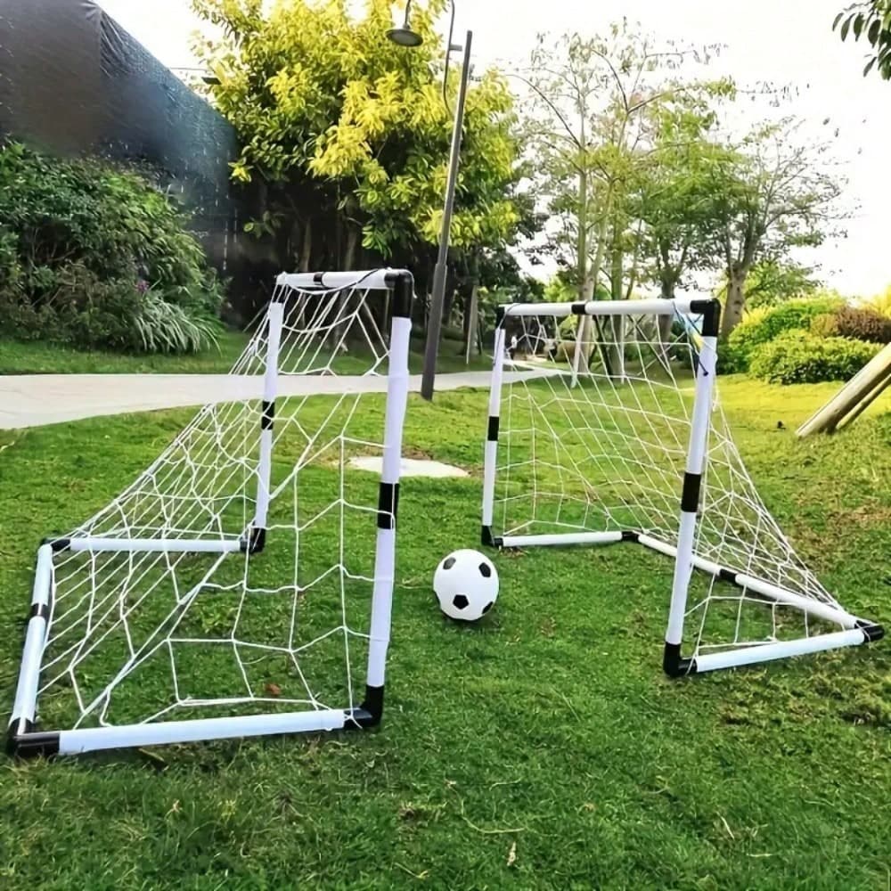 1 Set faltbares Fußballtor, tragbares abnehmbares Trainingsnetz für Innen-/Außenbereich mit Luftpumpe, Outdoor-Fußballtor, Fußball-Sportzubehör,