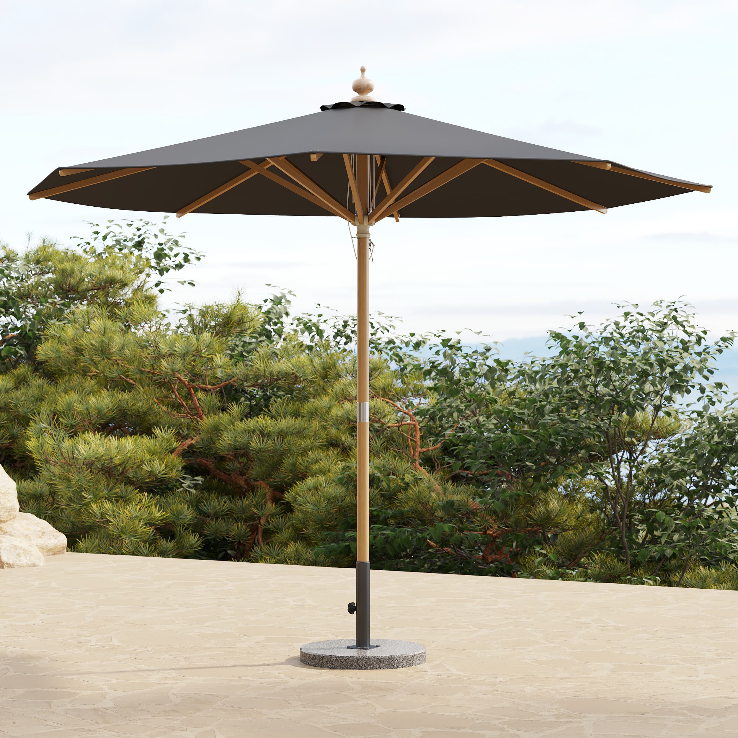 Tevara 305 cm Patio Mittelstockschirm mit Marmorständer Outdoor Sonnenschirm für Pool/Strand in Gary