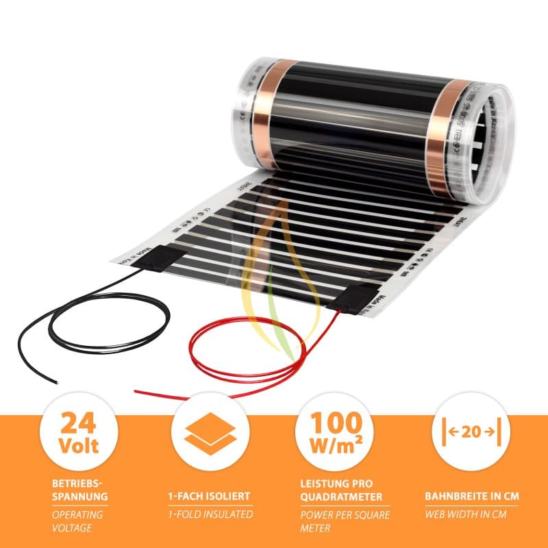 24V Heizfolie 20cm breit 100W/m² 4,0m