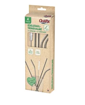 CleanPac, Trinkflaschen aus Edelstahl + Reinigungsbürste, 4 Stück