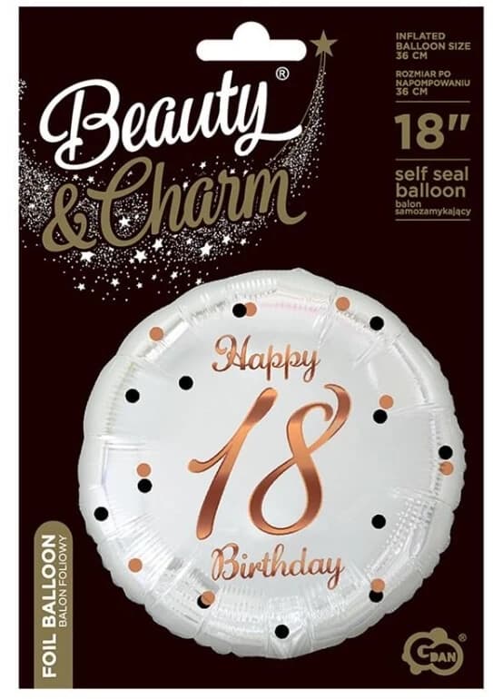 Folienballon Happy Birthday 18, weiß, 1 Stück