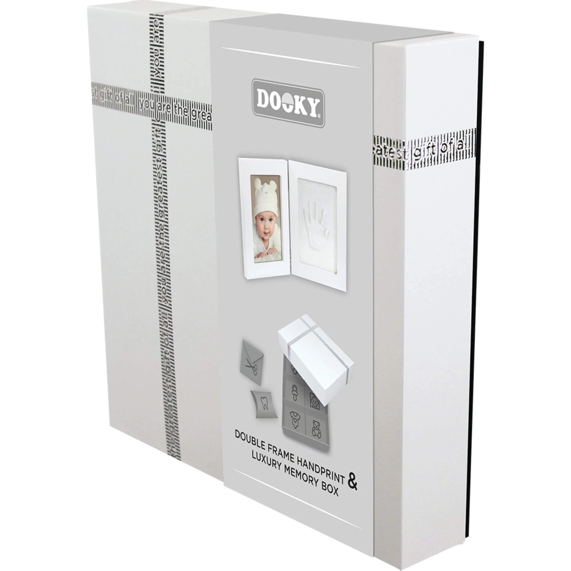 Baby-Erinnerungsbox mit 2D-Fingerabdruck-Set Doppelrahmen, Weiß, Dooky
