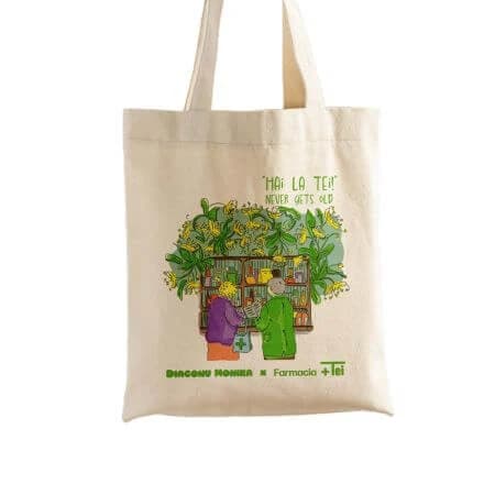 Wiederverwendbare Tasche aus 100% Baumwolle, 'Hai la Tei', 1 Stück, Farmacia Tei x Monika Diaconu