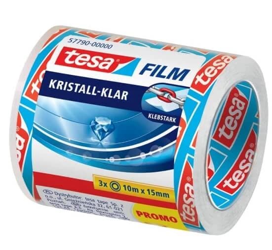 Tesa, Transparentes Klebeband 15mm x 10m, 3 Stück