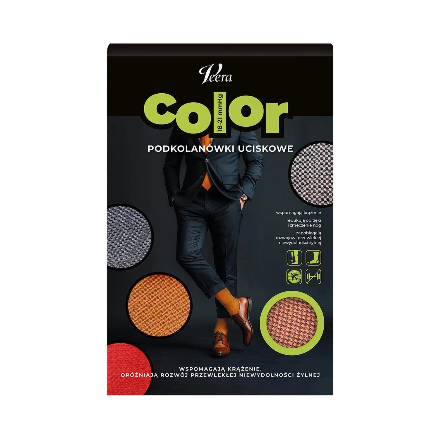 Veera Color, Herren-Kompressions-Kniestrümpfe, 18-21 mmHg, orange, Größe M