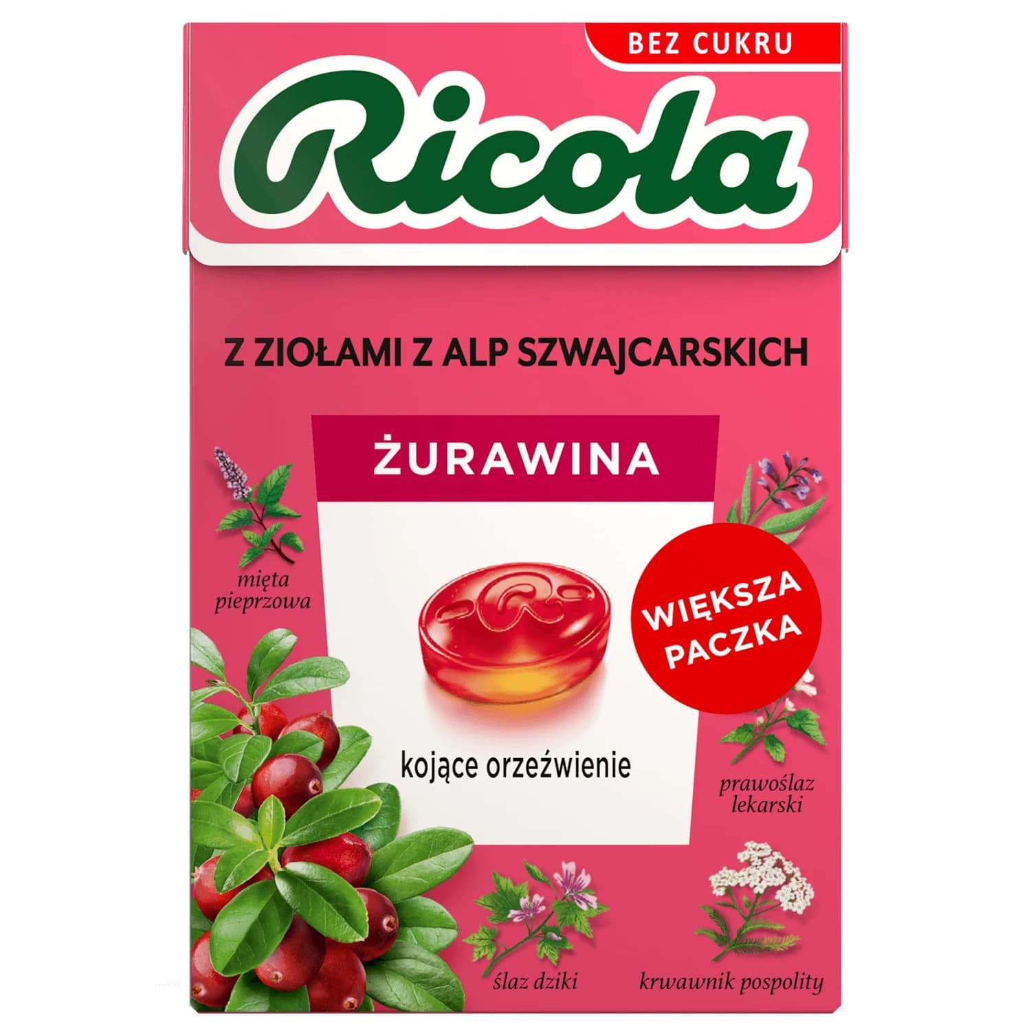 Ricola Cranberry, Schweizer Kräuterbonbon, zuckerfrei, 40 g