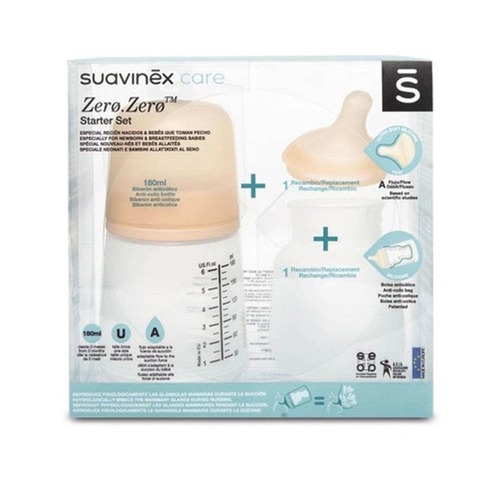 Suavinex Zero 180 ml Stillflasche + Sauger Größe A + Silikonbeutel Packung 180ml
