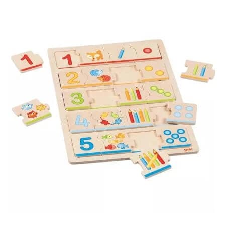 Holzpuzzle Zählen lernen, 30x21 cm, 2 Jahre+, 20 Teile, Goki