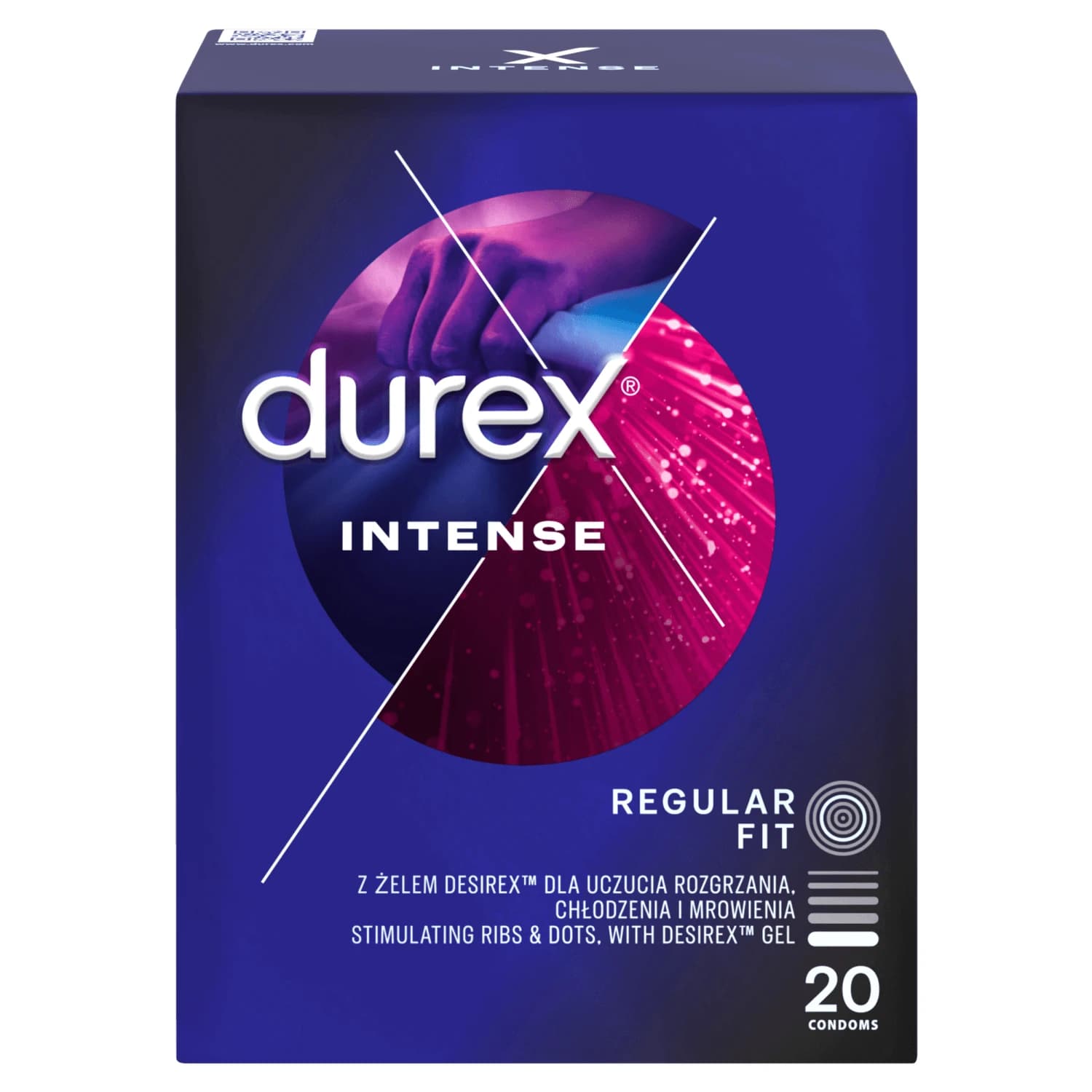 Durex Intense, Kondome mit stimulierendem Gel, gerippt mit Paspel, 20 Stück