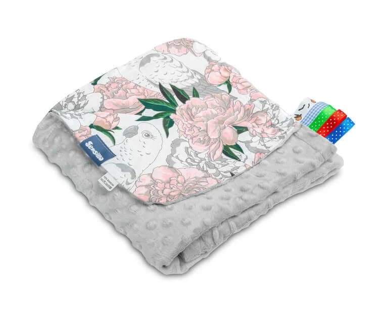 Decke Minky - Grau auf Blumen 75X100
