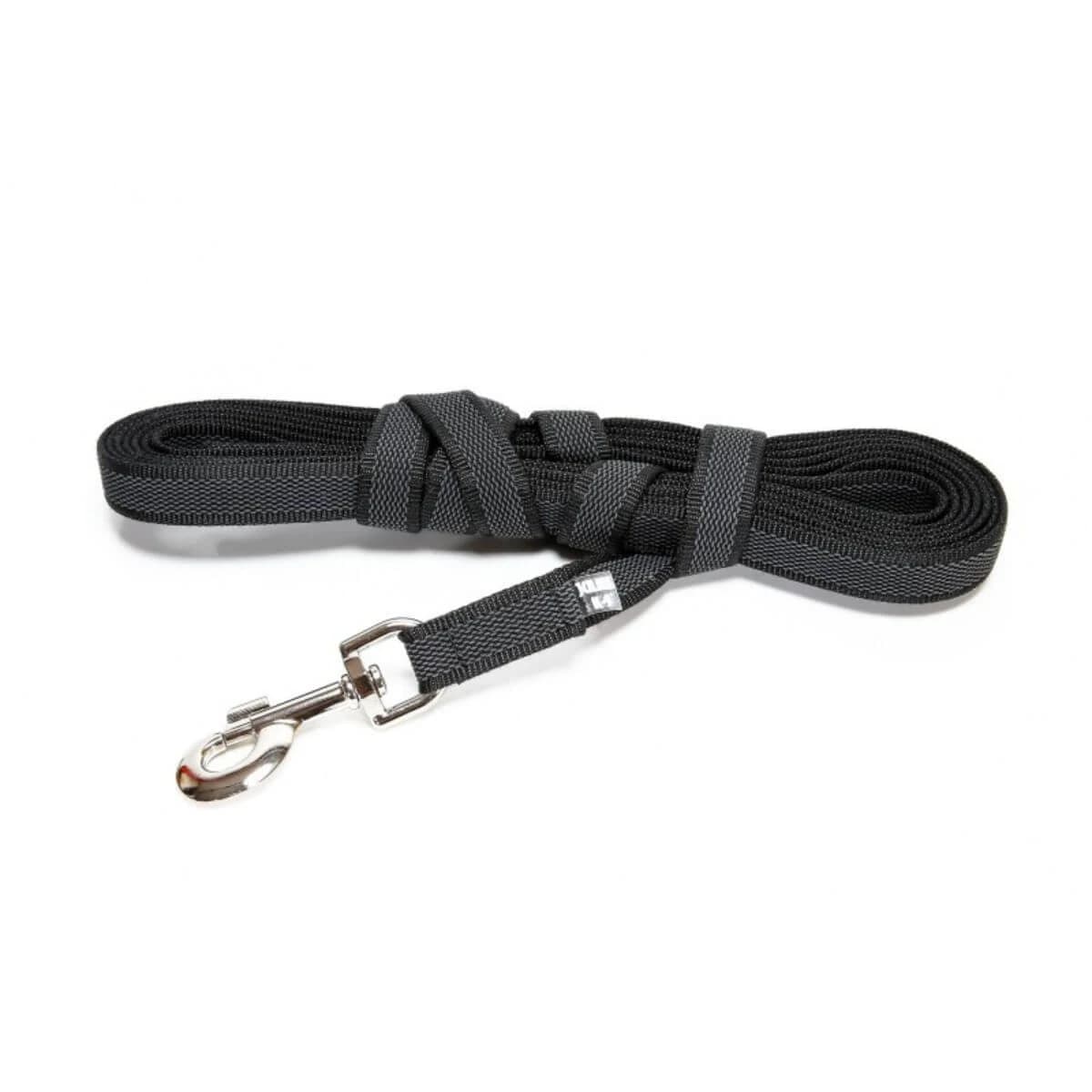 JULIUS-K9 Color & Gray, rutschfeste Leine mit Griff für Hunde, 50kg, Textil, Band, 14mm x 10m, schwarz