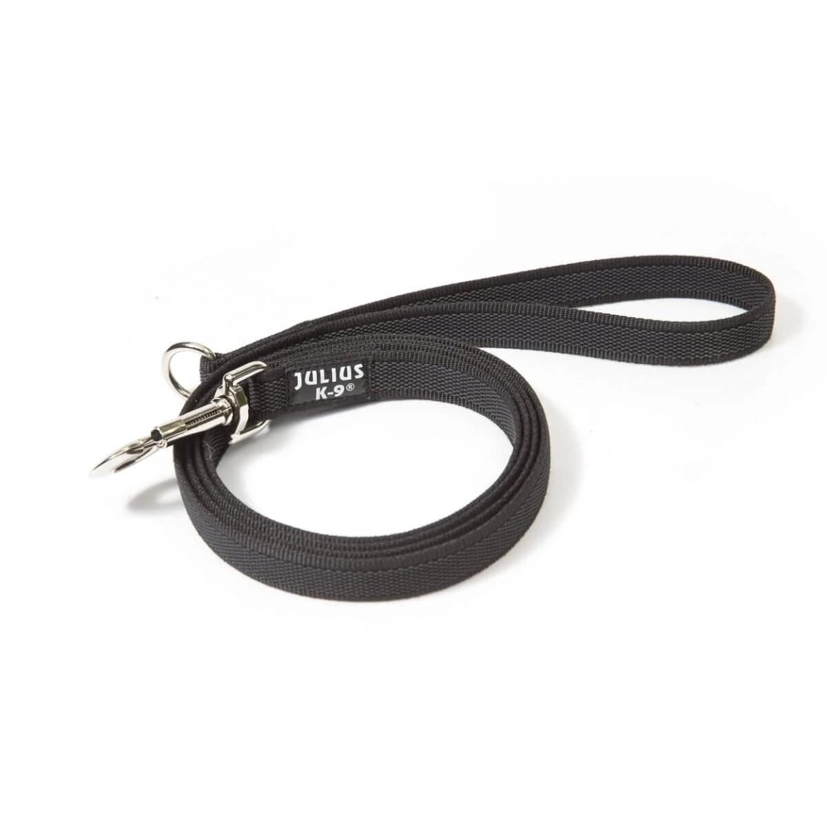 JULIUS-K9 Color & Gray, rutschfeste Leine mit Griff für Hunde, 50kg, Textil, Band, 20mm x 2m, schwarz