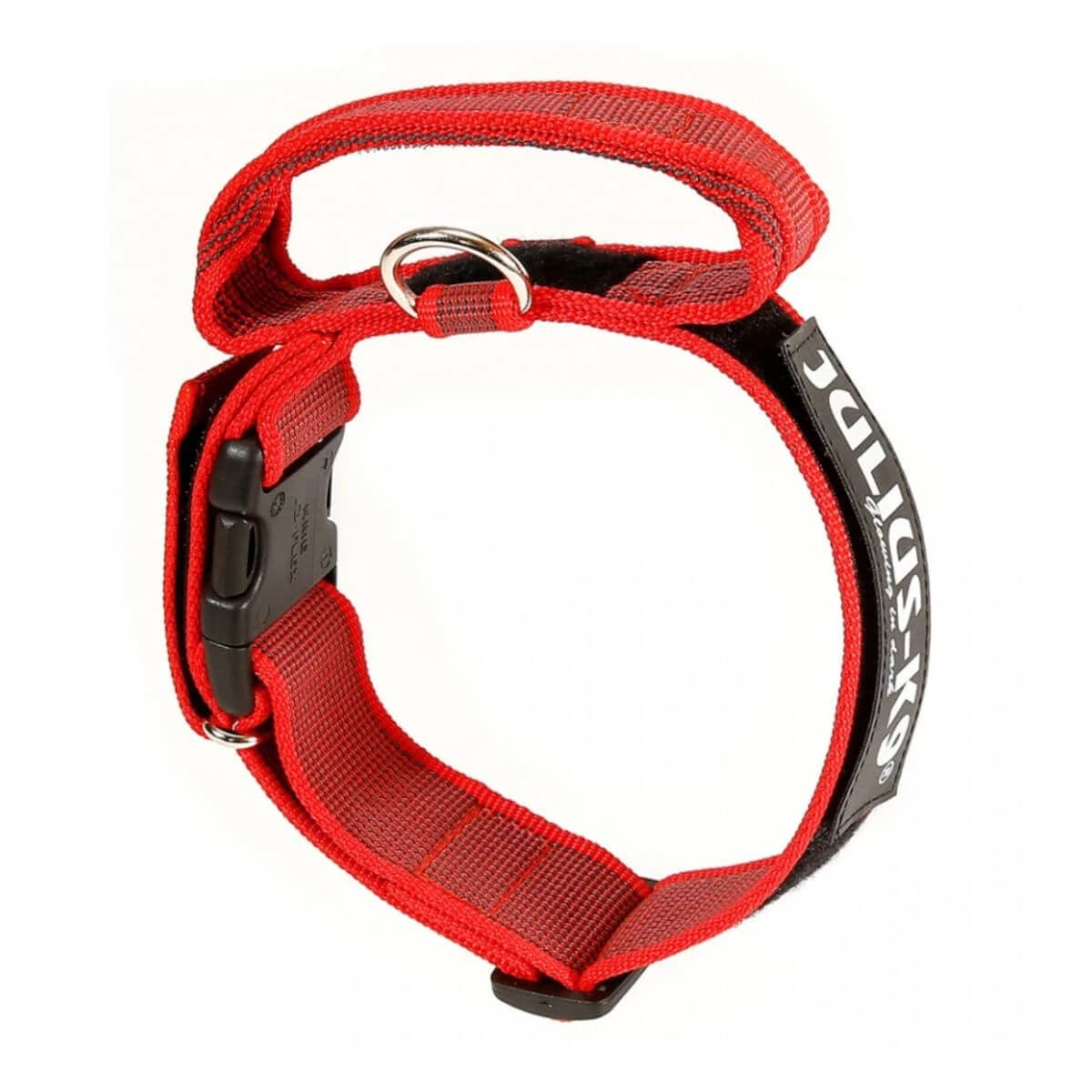 JULIUS-K9 Color & Gray, verstellbares Halsband mit Griff Hunde, Nylon, 50mm x 49-70cm, rot mit grau