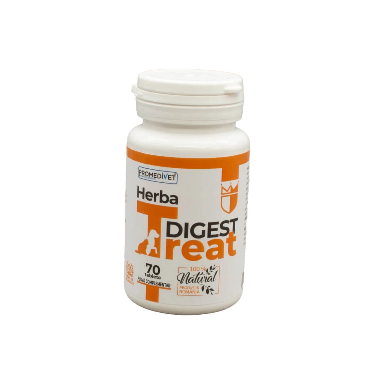 PROMEDIVET Herba-Treat Digest, XS-XL, Nahrungsergänzungsmittel für das Verdauungssystem von Hunden und Katzen, Flasche, 70 Tabletten