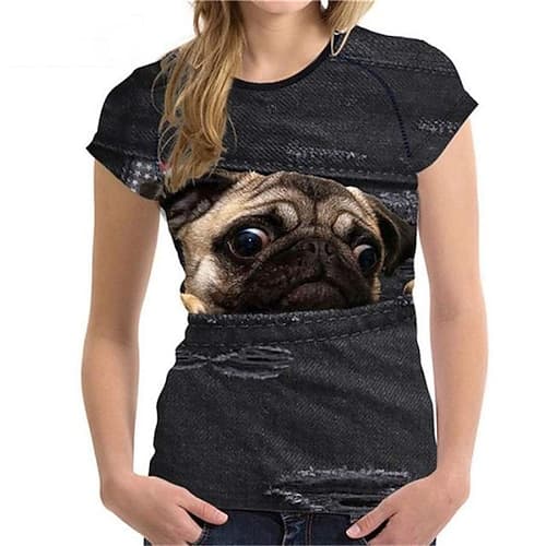 Mädchen 3D Tier Katze Hund T-Shirt Kurzarm 3D-Druck Sommer Frühling Aktiv Modisch Kuschelig kinderkleidung 3-12 Jahre Outdoor Täglich Regular Fit