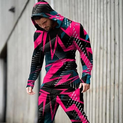 Herren Grafik Geometrisch 2St 3D Sweatshirt-Sets Trainingsanzug Kapuzenshirts Langarm Lange Hosen Mit Kapuze Streetwear Sportbekleidung Basic Sport