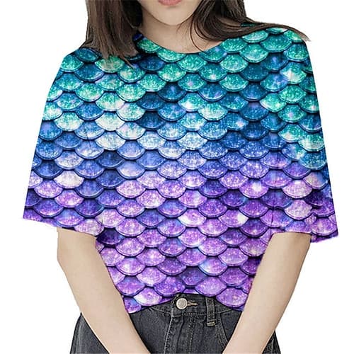 Mädchen 3D Meerjungfrau T-Shirt Kurzarm 3D-Druck Sommer Frühling Aktiv Modisch Kuschelig Polyester kinderkleidung 3-12 Jahre Outdoor Täglich