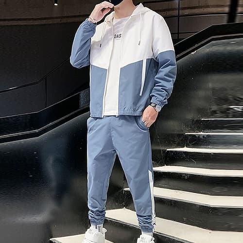 Herren Trainingsanzug Jogginganzug Jogginganzüge Schwarz Blau Grün Mit Kapuze Farbblock Tasche 2 Teile Sport Natur Täglich Sport Cool