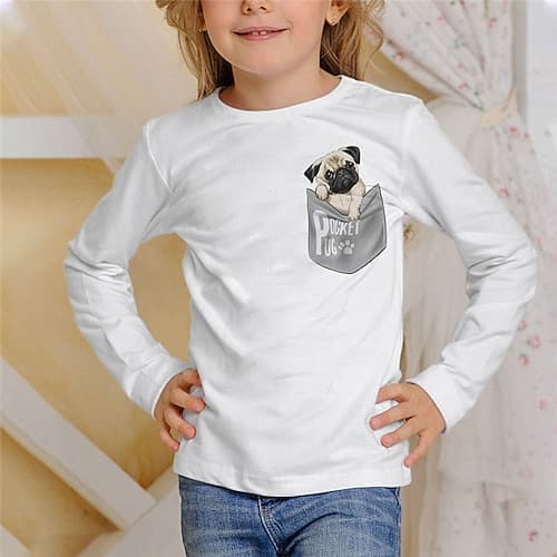 kinderkleidung Mädchen T-Shirt Tier Casual 3d Drucken Langarm Rundhalsausschnitt Kuschelig 7-13 Jahre Herbst Schwarz Weiß Elfenbein