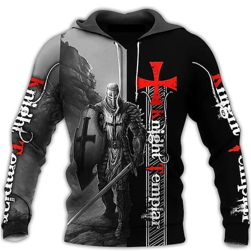 Herren Grafik Tempelritter Kreuz Kapuzensweatshirt Kapuzenshirts Pullover Designer Lässig Große Größen sportlich Langarm Mit Kapuze Arbeit