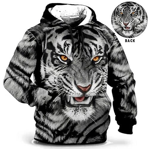 Herren Übergröße Pullover mit Kapuze Sweatshirt Groß und hoch Tier Mit Kapuze Tasche Langarm Frühling Herbst Modisch Strassenmode Basic