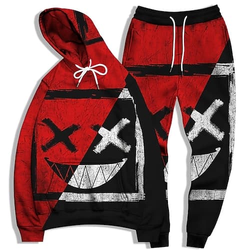 Herren Grafik Grimasse 2St 3D Sweatshirt-Sets Trainingsanzug Kapuzenshirts Langarm Lange Hosen Mit Kapuze Streetwear Basic Lässig Sport Outdoor