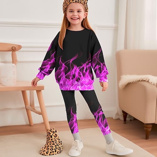 Mädchen 3D Graphic Steigungsrampe Set aus Sweatshirt und Jogginghose Langarm 3D-Druck Herbst Winter Aktiv Modisch Täglich kinderkleidung 3-12 Jahre