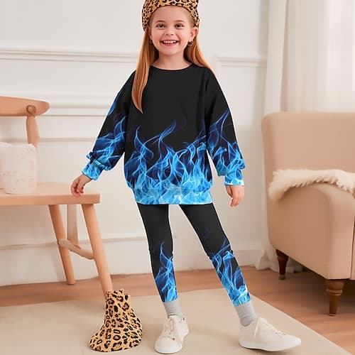 Mädchen 3D Graphic Steigungsrampe Set aus Sweatshirt und Jogginghose Langarm 3D-Druck Herbst Winter Aktiv Modisch Täglich kinderkleidung 3-12 Jahre