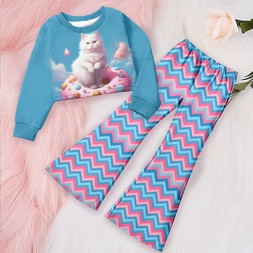Mädchen 3D Herz Graphic Set aus Sweatshirt und Jogginghose Kleidungsset Rosa Langarm 3D-Druck Herbst Winter Aktiv Modisch Täglich kinderkleidung 4
