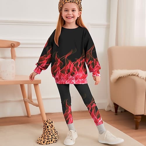 Mädchen 3D Graphic Steigungsrampe Set aus Sweatshirt und Jogginghose Langarm 3D-Druck Herbst Winter Aktiv Modisch Täglich kinderkleidung 3-12 Jahre