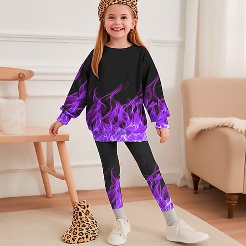 Mädchen 3D Graphic Steigungsrampe Set aus Sweatshirt und Jogginghose Langarm 3D-Druck Herbst Winter Aktiv Modisch Täglich kinderkleidung 3-12 Jahre