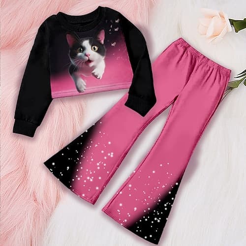 Mädchen 3D Herz Graphic Set aus Sweatshirt und Jogginghose Kleidungsset Rosa Langarm 3D-Druck Herbst Winter Aktiv Modisch Täglich kinderkleidung 4