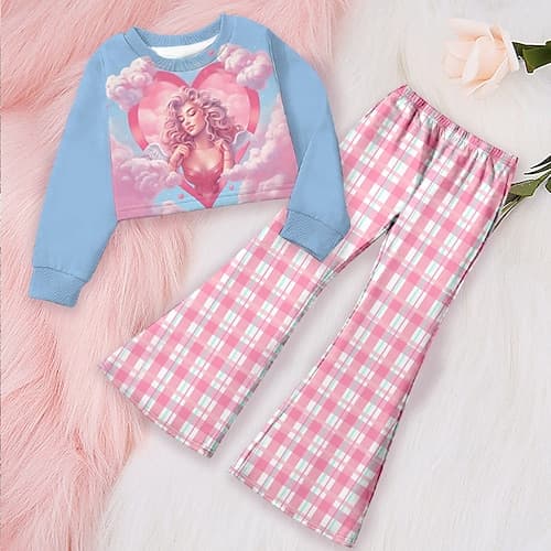 Mädchen 3D Herz Graphic Set aus Sweatshirt und Jogginghose Kleidungsset Rosa Langarm 3D-Druck Herbst Winter Aktiv Modisch Täglich kinderkleidung 4