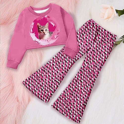 Mädchen 3D Herz Graphic Set aus Sweatshirt und Jogginghose Kleidungsset Rosa Langarm 3D-Druck Herbst Winter Aktiv Modisch Täglich kinderkleidung 4