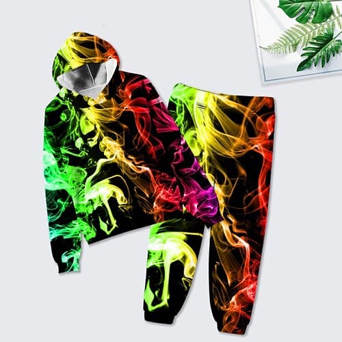 Unisex 3D Farbblock Bedruckt Steigungsrampe Set aus Kapuzenpullover und Jogginghose Kleidungsset Langarm Sommer Frühling Herbst Sport Täglich